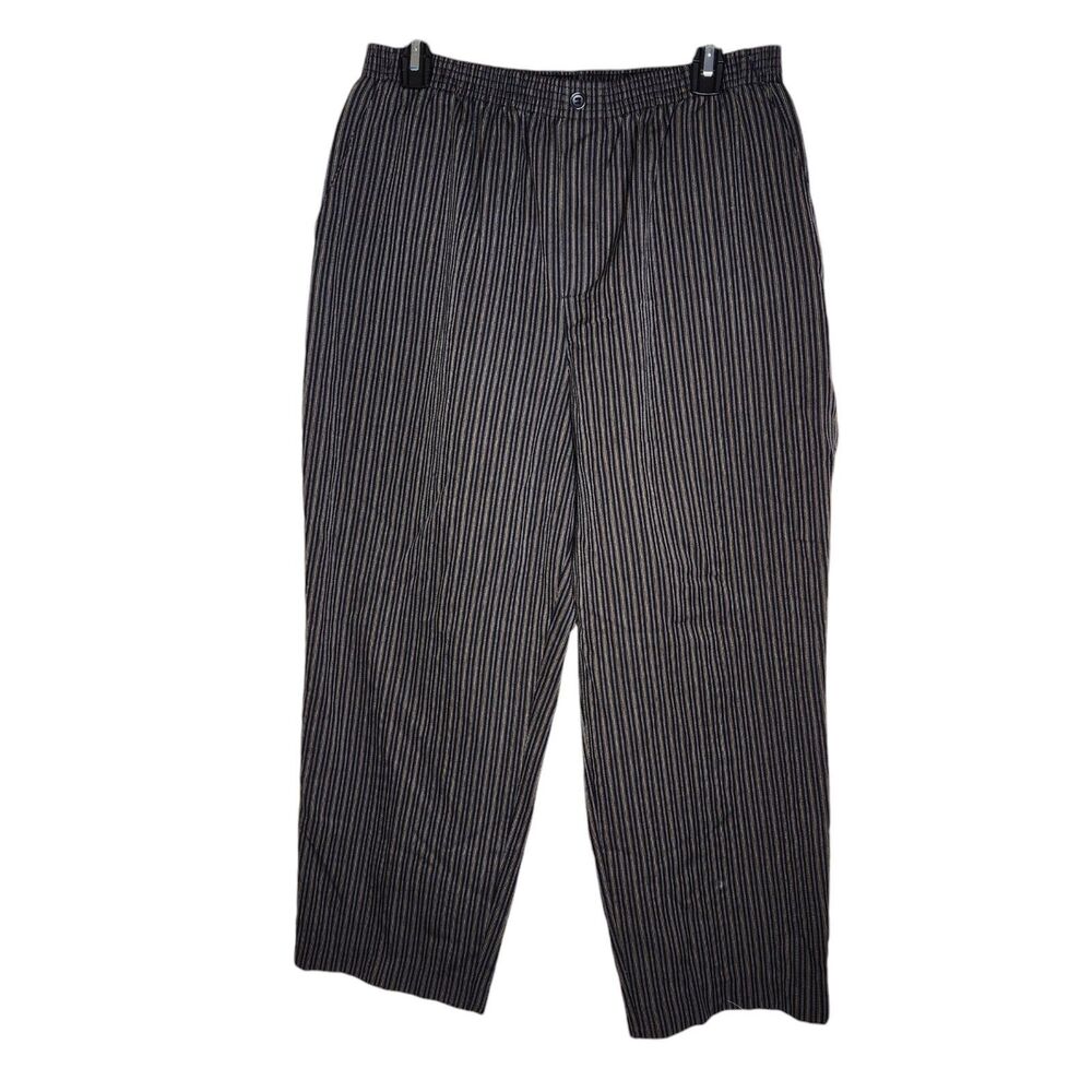 Vintage Bobbie Brooks Womens Pants Sz 16P Black Stripe Elastic Hi Waist Pull On